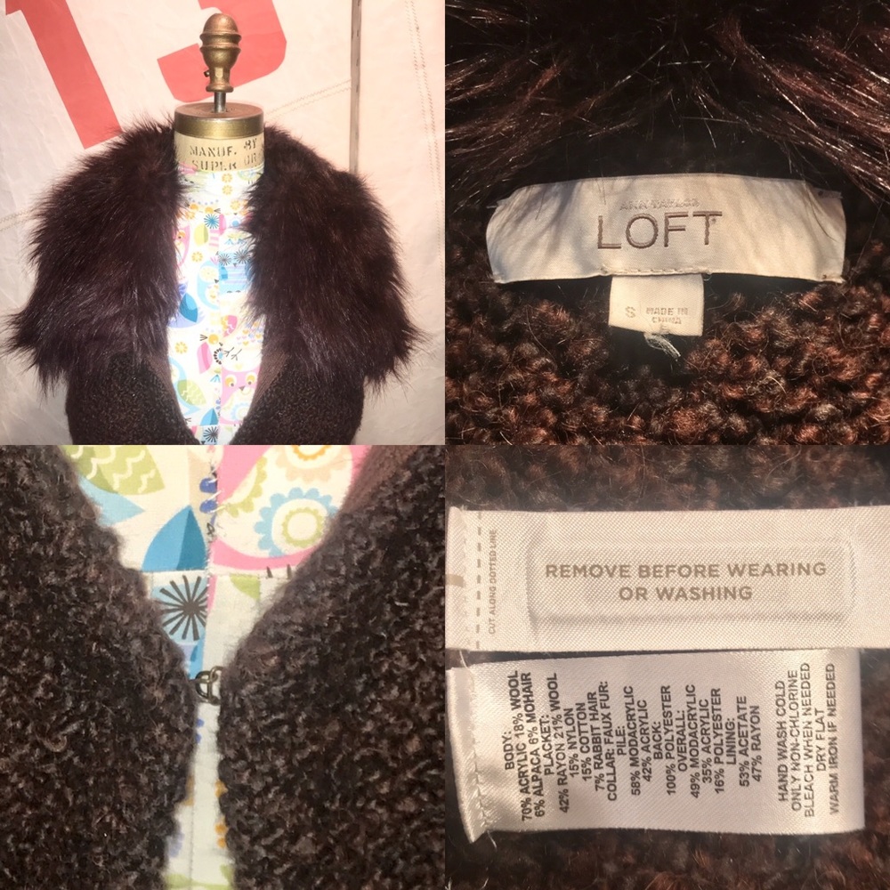 Ann Taylor Loft Alpaca Vest w/Faux Fur trim